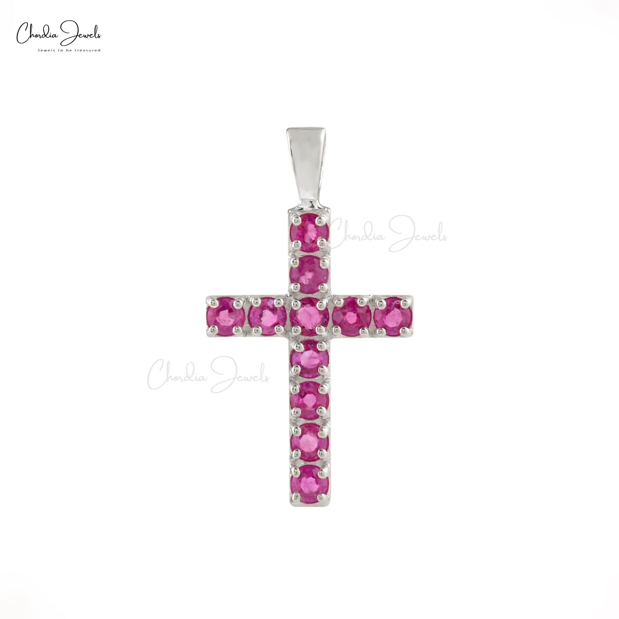 Birthstone Cross Locket With 2mm Burma Ruby Pave Set in 14k White Gold Jesus Pendant
