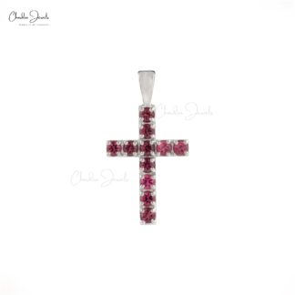AAA Pink Tourmaline Cross Pendant With 0.55 Ct Gemstone Pave Set In 14k White Gold Jewelry