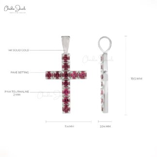 AAA Pink Tourmaline Cross Pendant With 0.55 Ct Gemstone Pave Set In 14k White Gold Jewelry