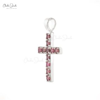 AAA Pink Tourmaline Cross Pendant With 0.55 Ct Gemstone Pave Set In 14k White Gold Jewelry