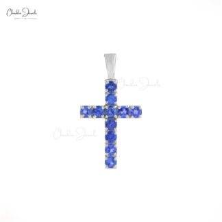 Genuine Tanzanite Cross Pendant With 2mm Gemstone 14k White Gold Baptism Fine Jewelry