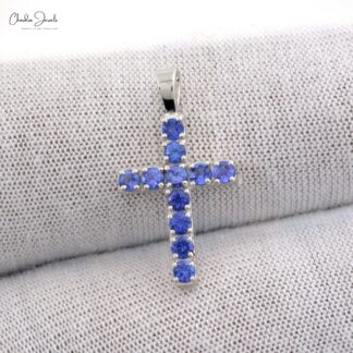 Genuine Tanzanite Cross Pendant With 2mm Gemstone 14k White Gold Baptism Fine Jewelry