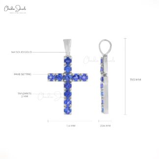 Genuine Tanzanite Cross Pendant With 2mm Gemstone 14k White Gold Baptism Fine Jewelry