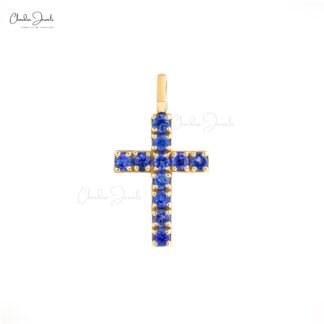 Round Cut Religious Locket In Real 14k Yellow Gold Tanzanite 2mm Gemstone Cross Pendant