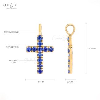 Round Cut Religious Locket In Real 14k Yellow Gold Tanzanite 2mm Gemstone Cross Pendant