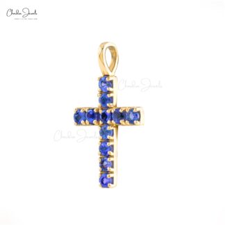 Round Cut Religious Locket In Real 14k Yellow Gold Tanzanite 2mm Gemstone Cross Pendant