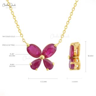 Double Shape Stone Charm In 14k Yellow Gold Burma Ruby 1.24 Ct Gemstone Butterfly Necklace