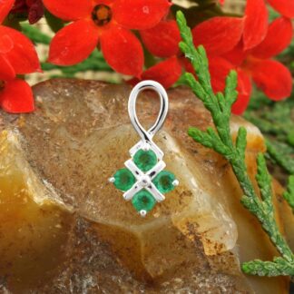 Four Stone Twisted Pendant With 2mm Emerald Cluster 14k White Gold Necklace For Mom