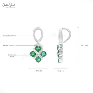 Four Stone Twisted Pendant With 2mm Emerald Cluster 14k White Gold Necklace For Mom