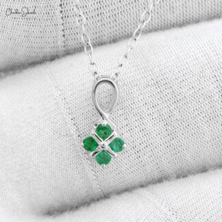 Four Stone Twisted Pendant With 2mm Emerald Cluster 14k White Gold Necklace For Mom