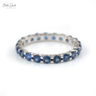 Stacking Gemstone Ring In 14k Pure White Gold Blue Sapphire Full Eternity Band Rings