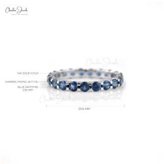 Stacking Gemstone Ring In 14k Pure White Gold Blue Sapphire Full Eternity Band Rings