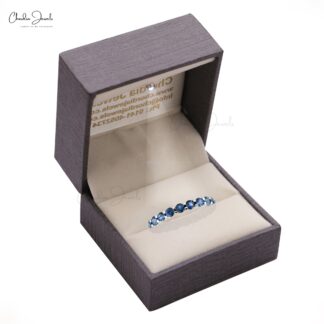 Stacking Gemstone Ring In 14k Pure White Gold Blue Sapphire Full Eternity Band Rings