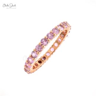 Gemstone Eternity Band With 2.5mm Pink Sapphire Stackable Wedding Ring In 14k Rose Gold