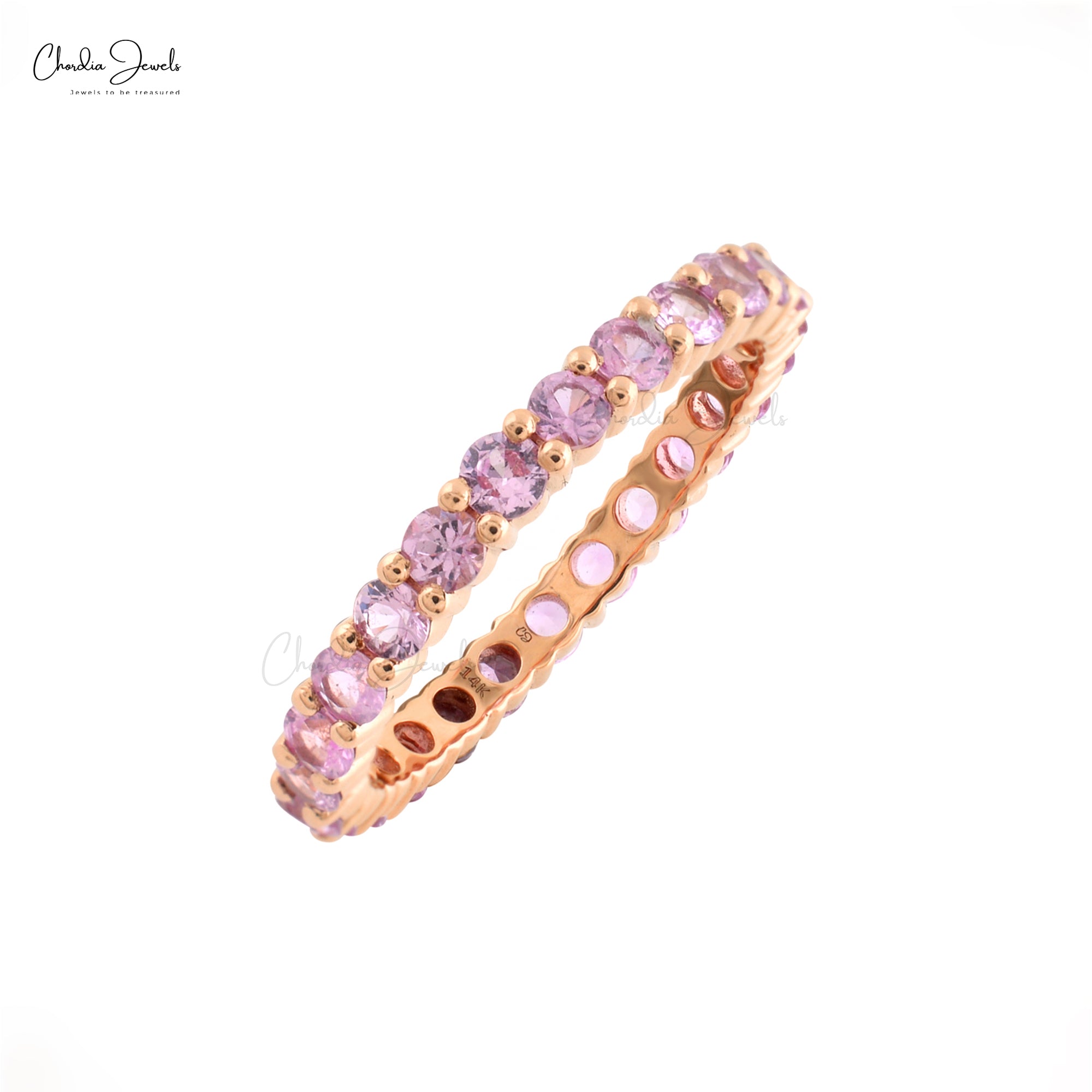 Gemstone Eternity Band With 2.5mm Pink Sapphire Stackable Wedding Ring In 14k Rose Gold