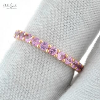 Gemstone Eternity Band With 2.5mm Pink Sapphire Stackable Wedding Ring In 14k Rose Gold