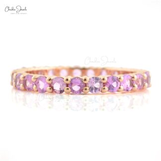 Gemstone Eternity Band With 2.5mm Pink Sapphire Stackable Wedding Ring In 14k Rose Gold