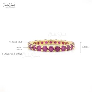 Pure 14k Yellow Gold Stackable Band With 2.5mm Ruby July Birthstone Eternity Rings