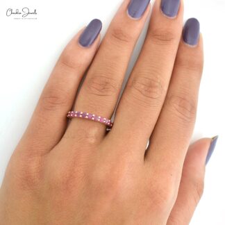 Pure 14k Yellow Gold Stackable Band With 2.5mm Ruby July Birthstone Eternity Rings