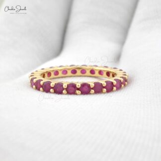 Pure 14k Yellow Gold Stackable Band With 2.5mm Ruby July Birthstone Eternity Rings
