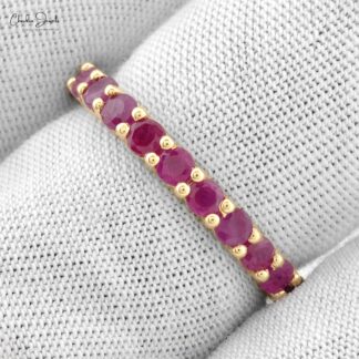 Pure 14k Yellow Gold Stackable Band With 2.5mm Ruby July Birthstone Eternity Rings