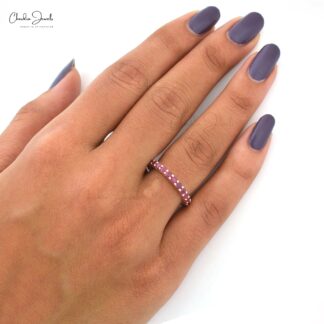 Pure 14k Yellow Gold Stackable Band With 2.5mm Ruby July Birthstone Eternity Rings