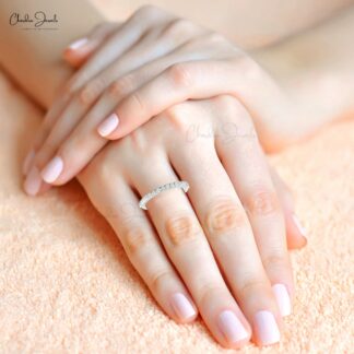 Dainty Half Eternity Band With 1.5mm Diamond Pave Set In 14k White Gold Wedding Ring