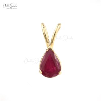 Tear Drop Women Pendant In 14k Yellow Gold Burma Ruby 7x5mm Gemstone Solitaire Pendant