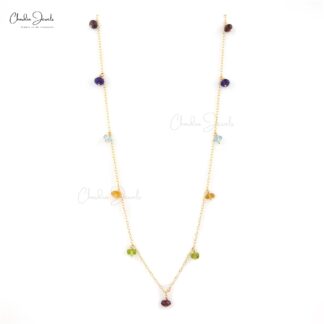 Multi Stone Rosary Necklace With 5mm Gemstones Beaded Chain Necklace In 14k Yellow Gold