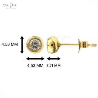 Solitaire Bezel Set Earrings In Pure 14k Yellow Gold G-H Diamond Minimalist Studs