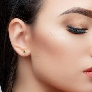 Solitaire Bezel Set Earrings In Pure 14k Yellow Gold G-H Diamond Minimalist Studs