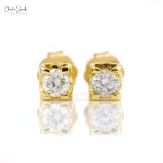 Round Solitaire Stud With 3mm White Diamond Prong Set In 14k Yellow Gold Earrings