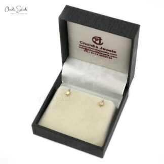 Round Solitaire Stud With 3mm White Diamond Prong Set In 14k Yellow Gold Earrings