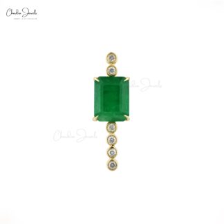 Seven Stone Wedding Pendant In Real 14k Yellow Gold Emerald And Diamond Bar Necklace