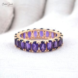 Gemstone Promise Ring With 5x3mm Amethyst Prong Set In 14k Rose Gold Eternity Band