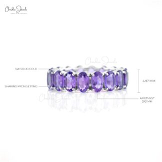 Real 14k White Gold Full Eternity Ring With 4.4 Ct Amethyst Gemstone Stack Band Rings