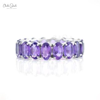 Real 14k White Gold Full Eternity Ring With 4.4 Ct Amethyst Gemstone Stack Band Rings