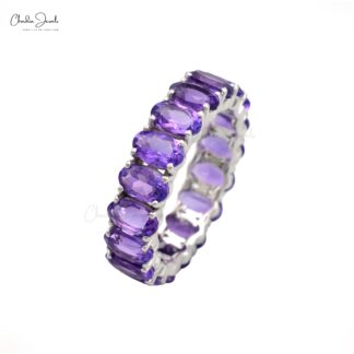 Real 14k White Gold Full Eternity Ring With 4.4 Ct Amethyst Gemstone Stack Band Rings