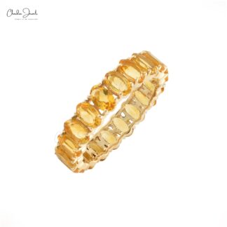 14k Yellow Gold Natural Citrine Eternity Band 5x3mm Oval Gemstone Ring (Size US-6.5)