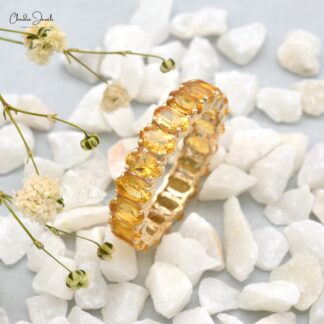 14k Yellow Gold Natural Citrine Eternity Band 5x3mm Oval Gemstone Ring (Size US-6.5)