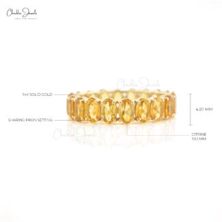 14k Yellow Gold Natural Citrine Eternity Band 5x3mm Oval Gemstone Ring (Size US-6.5)