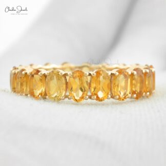 14k Yellow Gold Natural Citrine Eternity Band 5x3mm Oval Gemstone Ring (Size US-6.5)