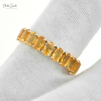 14k Yellow Gold Natural Citrine Eternity Band 5x3mm Oval Gemstone Ring (Size US-6.5)