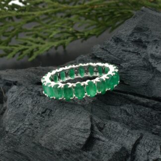 Eternity Gemstone Band in Real 14k White Gold With 4.20Ct Green Emerald Wedding Ring