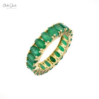 Natural Emerald Gemstone Eternity Band In 14k Solid Yellow Gold
