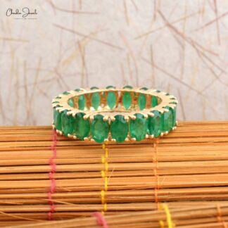 Natural Emerald Gemstone Eternity Band In 14k Solid Yellow Gold