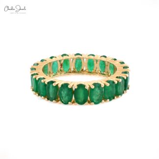 Natural Emerald Gemstone Eternity Band In 14k Solid Yellow Gold
