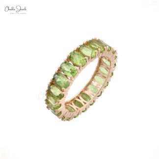 Stacking Engagement Band In 14k Rose Gold Peridot 5 Ct Oval Cut Full Eternity Ring