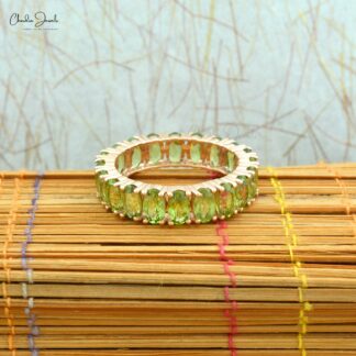 Stacking Engagement Band In 14k Rose Gold Peridot 5 Ct Oval Cut Full Eternity Ring