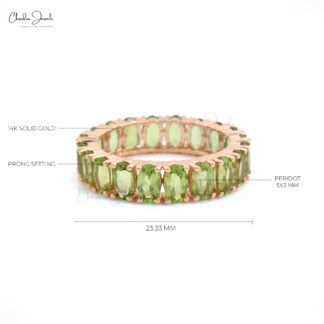 Stacking Engagement Band In 14k Rose Gold Peridot 5 Ct Oval Cut Full Eternity Ring
